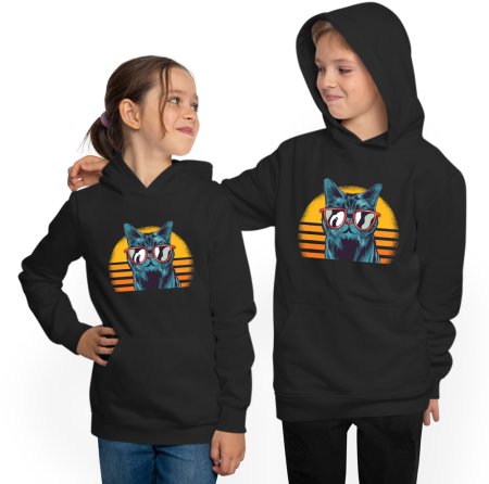Hoodie kids hooded sweatshirt - cool retro cat with sunglasses i102